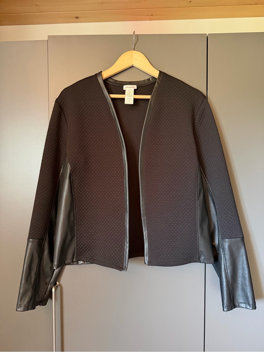 Arianne Black Quilted Mixed Media Open Front Jacket XL Made in Canada